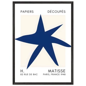 Artfulprints Poster met Lijst Matisse – Star of the sea navy blue II - 50x70 cm - Blauw