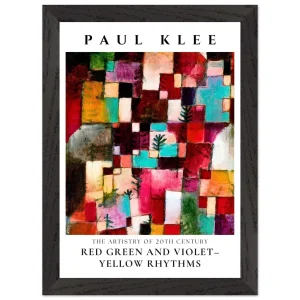 Artfulprints Poster met Lijst Paul Klee - Red green and violet-yellow rhythms   - A4 21x29.7 cm - Meerkleurig