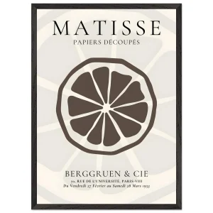 Artfulprints Poster met Lijst Matisse – Slice of an orange   - 50x70 cm - Grijs