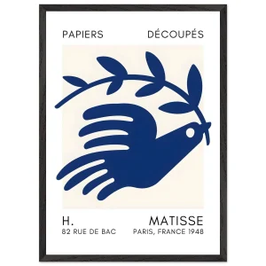 Artfulprints Poster met Lijst Matisse – Peace dove navy blue II   - 50x70 cm - Blauw