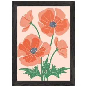 Artfulprints Poster met Lijst Boho – Field flowers   - A4 21x29.7 cm - Oranje