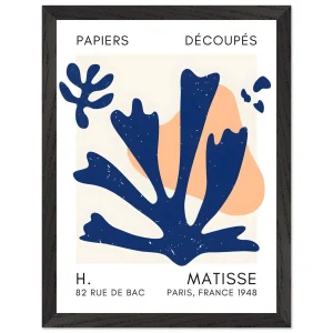 Artfulprints Poster met Lijst Matisse – Abstract bloom navy blue II   - 30x40 cm - Blauw