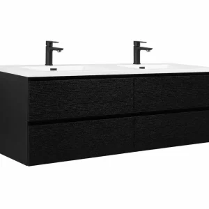 Badplaats Badkamermeubel Set Angela 160 cm – Zwart Houtnerf – Badmeubel met Wastafel