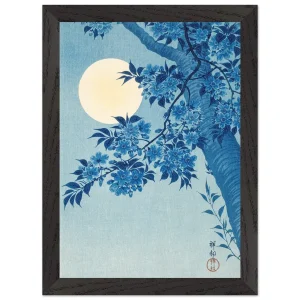 Artfulprints Poster met Lijst Ohara Koson - Blossoming cherry on a moonlit night   - A4 21x29.7 cm - Meerkleurig