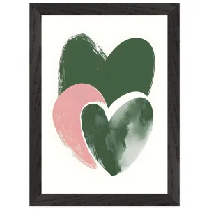 Artfulprints Poster met Lijst Boho – Heart trio   - A4 21x29.7 cm - Groen