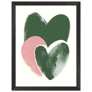 Artfulprints Poster met Lijst Boho – Heart trio   - 30x40 cm - Groen