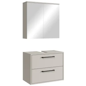 Badplaats Wastafelkast Set Florence 60 x 35 cm – Beige – Badmeubel met Spiegelkast