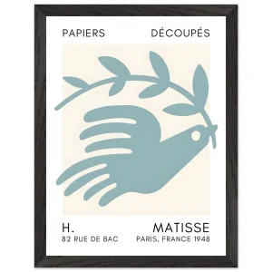 Artfulprints Poster met Lijst Matisse – Peace dove turquoise   - 30x40 cm - Turquoise