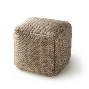 benuta handgemaakte wollen poef Rocco - taupe - 45x45x45 cm