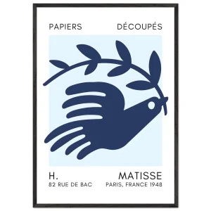 Artfulprints Poster met Lijst Matisse – Peace dove navy blue I   - 70x100 cm - Blauw