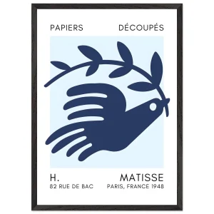 Artfulprints Poster met Lijst Matisse – Peace dove navy blue I   - 50x70 cm - Blauw
