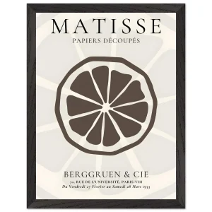 Artfulprints Poster met Lijst Matisse – Slice of an orange   - 30x40 cm - Grijs