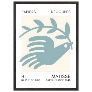 Artfulprints Poster met Lijst Matisse – Peace dove turquoise   - 50x70 cm - Turquoise