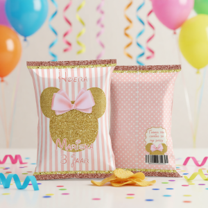 Chips zakje printable Minnie Mouse rose