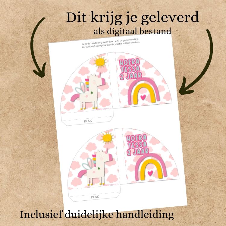 Rijstwafel wikkel printable Boho Unicorn - Afbeelding 4