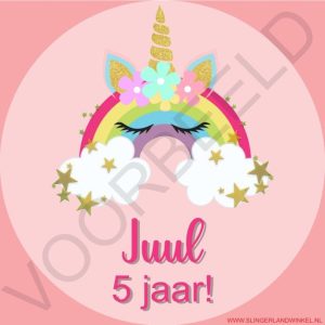 Sluitsticker printable gepersonaliseerd Unicorn rose
