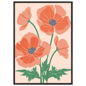 Artfulprints Poster met Lijst Boho – Field flowers   - 70x100 cm - Oranje