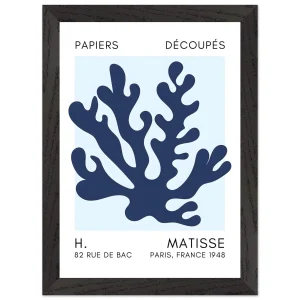 Artfulprints Poster met Lijst Matisse – Saltflower shapes navy blue I   - A4 21x29.7 cm - Blauw