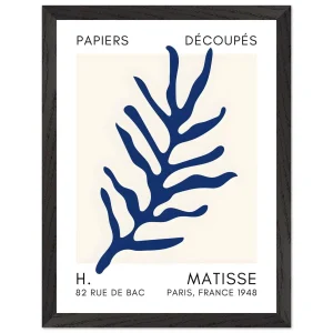 Artfulprints Poster met Lijst Matisse – Ocean flora navy blue II   - 30x40 cm - Blauw