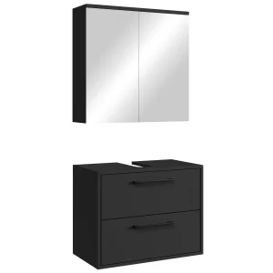 Badplaats Wastafelkast Set Florence 60 x 35 cm – Mat Zwart – Badmeubel met Spiegelkast