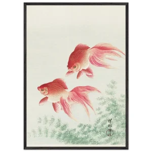 Artfulprints Poster met Lijst Ohara Koson - Two veil goldfish   - 70x100 cm - Meerkleurig