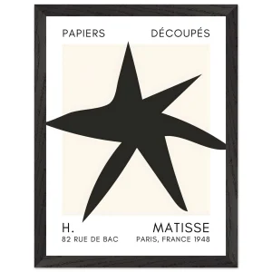 Artfulprints Poster met Lijst Matisse – Star of the sea black   - 30x40 cm - Zwart