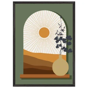 Artfulprints Poster met Lijst Boho – Sunset window   - 50x70 cm - Bruin