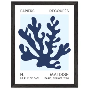 Artfulprints Poster met Lijst Matisse – Saltflower shapes navy blue I   - 30x40 cm - Blauw