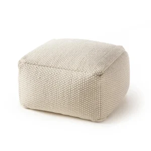 benuta handgemaakte wollen poef Rocco - wit - 55x55x30 cm