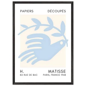 Artfulprints Poster met Lijst Matisse – Peace dove light blue   - 50x70 cm - Blauw