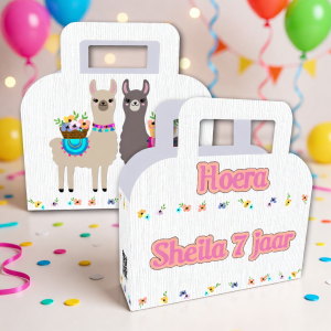 Traktatie koffertje printable Alpaca