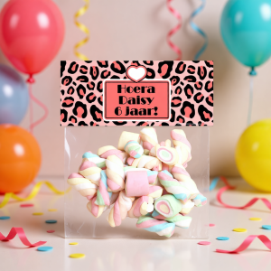 Snoepzak label printable Panterprint rose