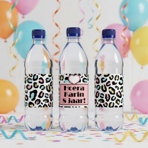Water/drinkfles etiket printable Panterprint kleur